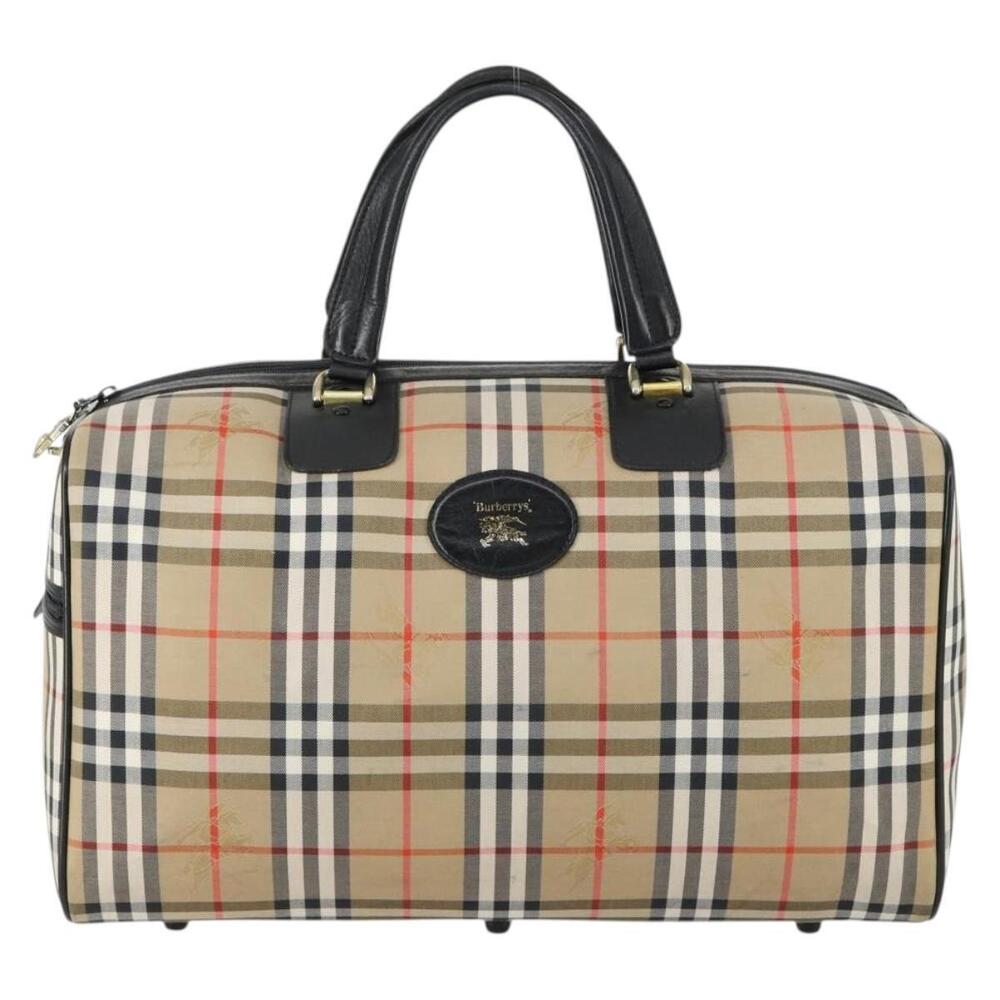 Burberrys Nova Check Boston Bag Canvas Beige Gold Auth 155390 - Picture 13 of 16
